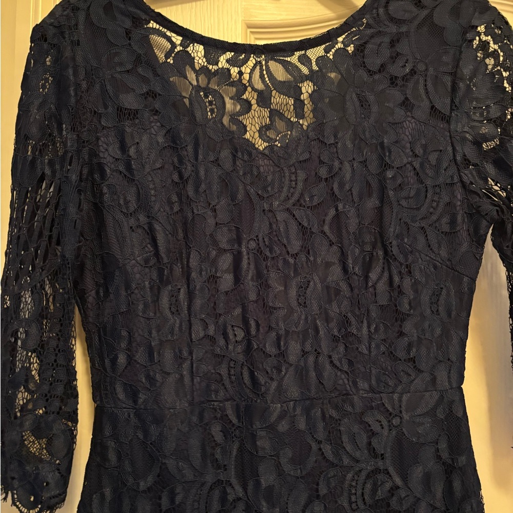 MSGM Dark Blue Lace Long Sleeve Dress